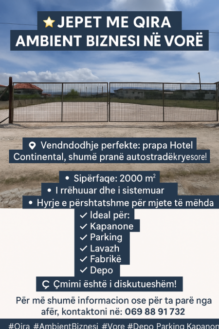 Tirane, jepet me qera ambjent biznesi Kati 0, 2.000 m² 1.500 € (Rruga nacionale e vjeter)
