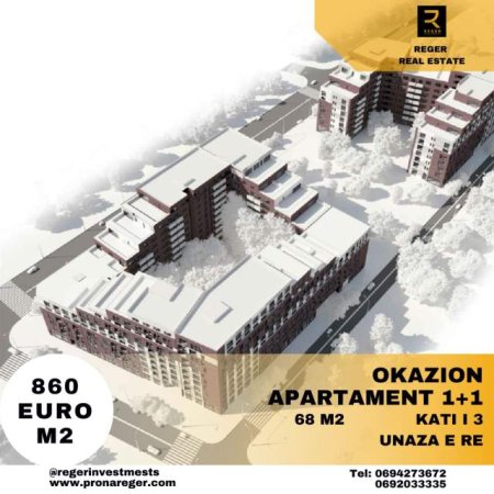 Tirane, shitet apartament 1+1 Kati 3, 68 m² 58.500 Euro (Unaza e Re)