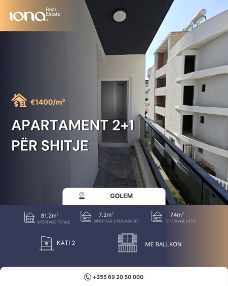 Golem, shitet apartament 2+1+Ballkon Kati 2, 81 m² 