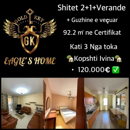 Durres, shes apartament 2+1+Aneks Kati 3, 92 m² 120.000 € (• 2+1 + Guzhine me vete dhe ballkon te bollshem Adresa: KOPSHTI IVINA ZONA 3)