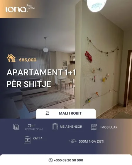 Mali Robit, shes apartament 1+1 Kati 4, 75 m² 85.000 € (500M Nga Deti)