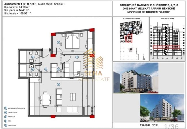 Tirane, shitet apartament 2+1+Ballkon Kati 1, 103 m² 147.640 € (Rruga Zhegu, Ali Demi)