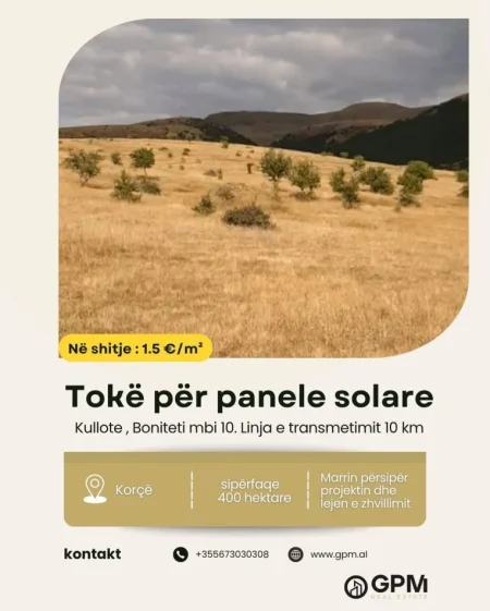 Korce, shitet toke per panele diellore  , 400.000 m².
