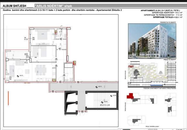 Tirane, shes apartament 2+1+BLK Kati 8, 123 m² 220.700 Euro (Rr. e Kavajes (Square 21))