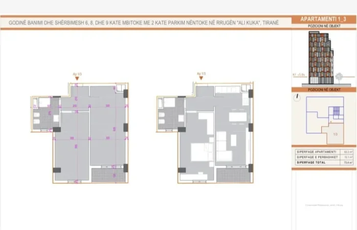 Tirane, shitet apartament 1+1+Ballkon Kati 1, 73 m² 139.500 € (JORDAN MISJA)