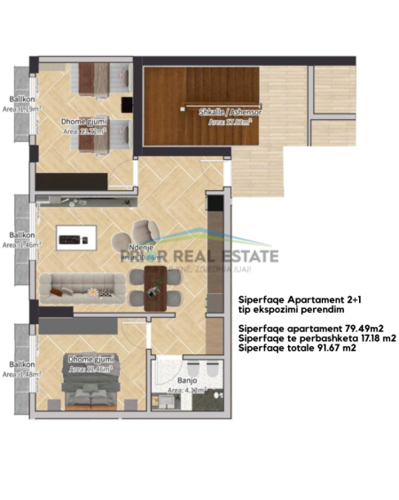 Tirane, shitet apartament 2+1+3 Ballkone , 92 m² 229.175 € Ruga e Barrikadave