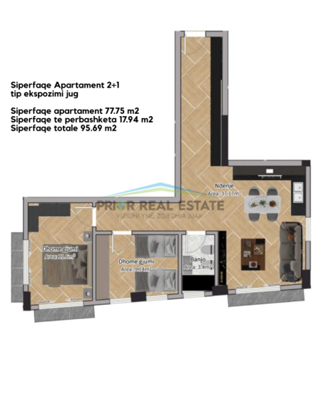 Tirane, shitet apartament 2+1+3 Ballkone , 92 m² 229.175 € Ruga e Barrikadave