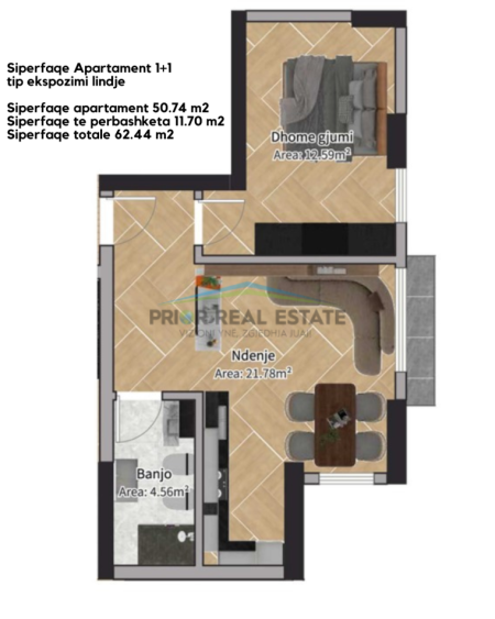 Tirane, shitet apartament 1+1+Ballkon , 63 m² 156.100 € (Ruga e Barrikadave)