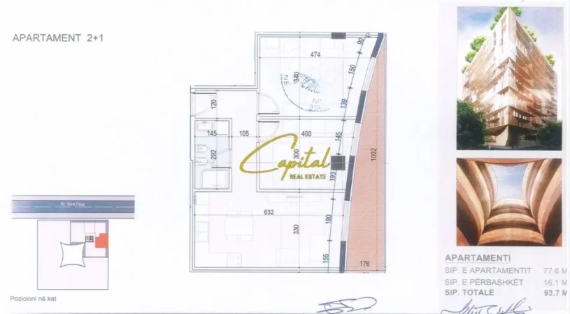 Tirane, jepet me qera zyre Kati 2, 95 m² 950 € (REZIDENCA MINE PEZA)