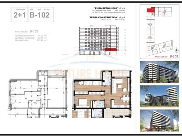 Tirane, shitet apartament 2+1+Ballkon Kati 5, 108 m² 178.000 € (Don Bosko)
