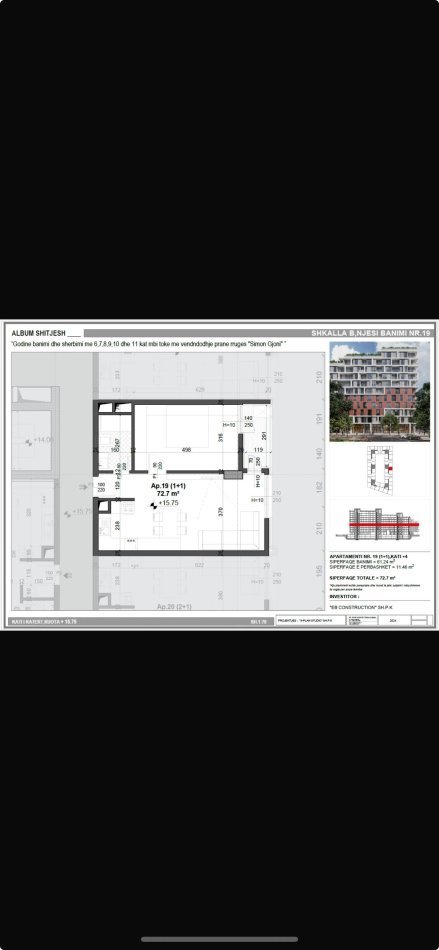 Tirane, shitet apartament 1+1+Aneks+Ballkon Kati 4, 73 m² 112.712 €