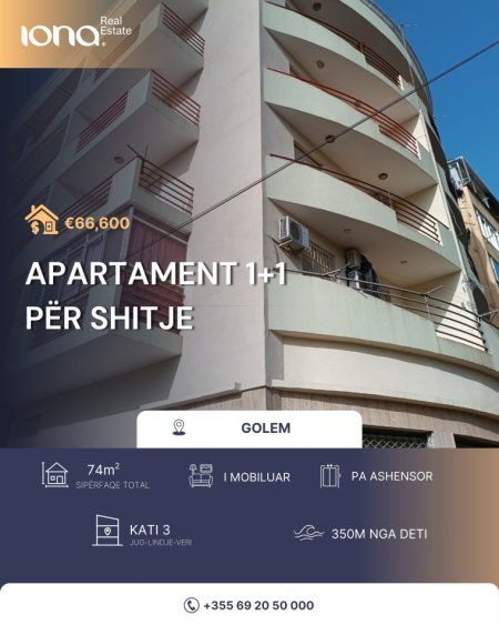 Golem, shitet apartament 1+1 Kati 3, 66.600 €