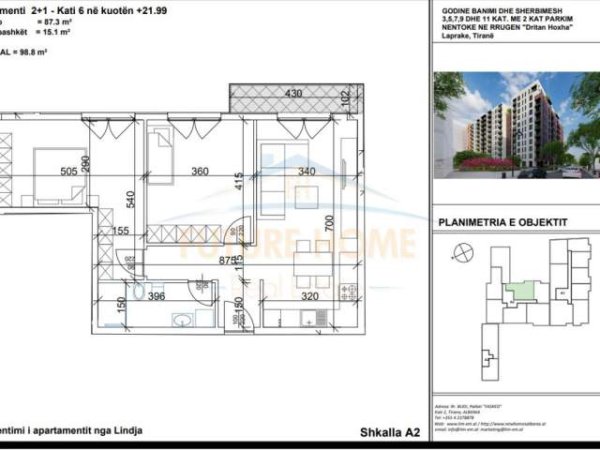 Tirane, shes apartament 2+1+BLK Kati 6, 99 m² 104.000 Euro (Laprake)