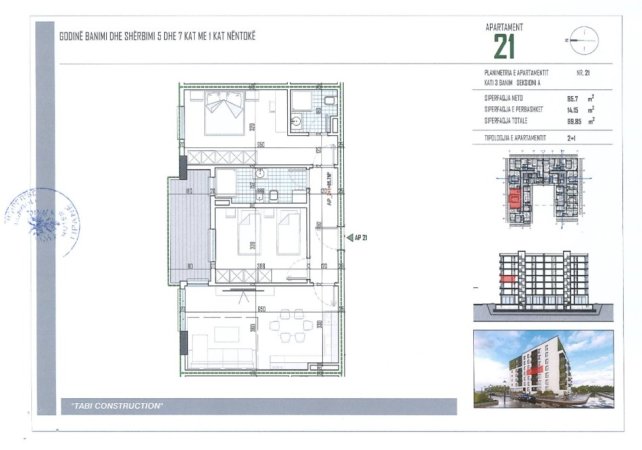 Tirane, shitet apartament 2+1+Aneks+Ballkon Kati 3, 100 m² 94.850 € (Rruga Lidhja e Prizerenit)