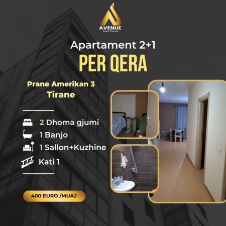 Tirane, jepet me qera apartament 2+1+Ballkon Kati 1, 100 m² 400 € 