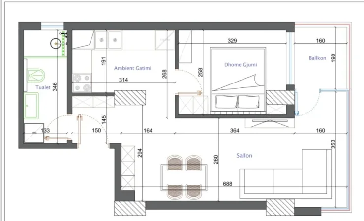 Tirane, shitet apartament 1+1+Ballkon Kati 7, 65 m² 98.000 € (Astir)