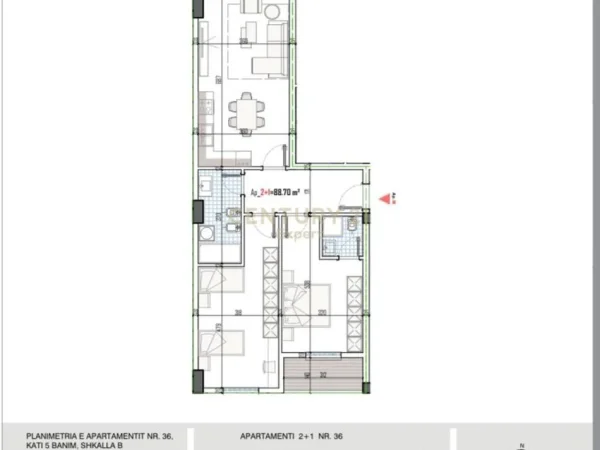 Tirane, shitet apartament 2+1 Kati 5, 102 m² 105.200 € (Paskuqan)
