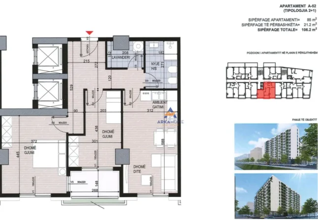 Tirane, shitet apartament 2+1+Ballkon Kati 6, 106 m² 148.700 € (Dhimiter Frengu, Ish Fusha Avicationit)