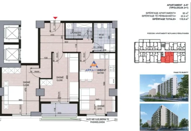 Tirane, shitet apartament 2+1+Ballkon Kati 6, 115 m² 162.300 € (Rruga Dhimiter Frengu, Fusha Aviacionit)