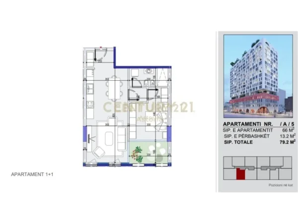 Tirane, shitet apartament 1+1 Kati 7, 79 m² 198.000 € (Komuna Parisit , White Tower)