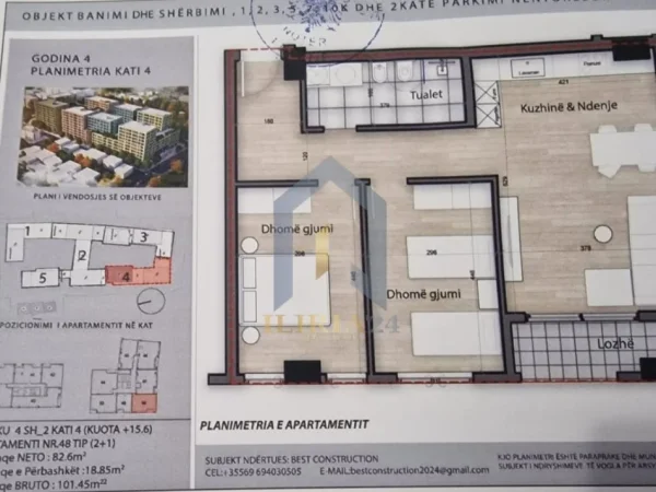 Tirane, shes apartament 2+1+Ballkon Kati 4, 101 m² 152.175 € (Porcelan)