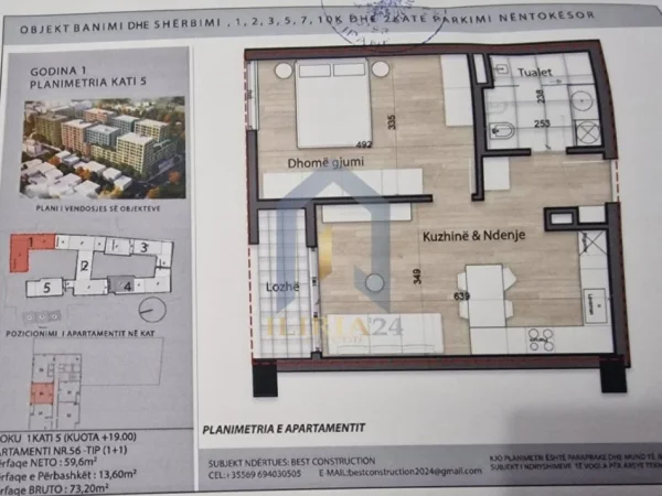 Tirane, shes apartament 1+1+Ballkon Kati 4, 73 m² 117.120 € (Porcelan Splendor Residence)