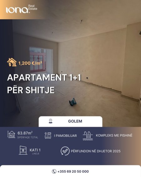 Golem, shitet apartament 1+1 Kati 1, 64 m² 76.644 € (Kompleks me pishine)