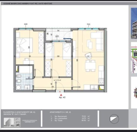 Tirane, shes apartament 2+1 Kati 7, 84 m² 68.000 Euro (univers city)