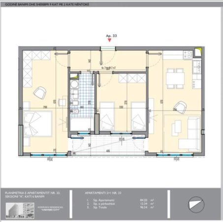 Tirane, shitet apartament 2+1 Kati 6, 96 m² 84.900 Euro (Univers City)