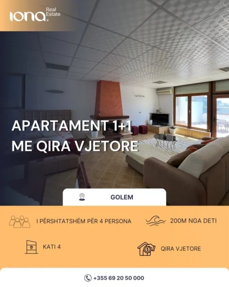 Golem, jepet me qera vjetore apartament 1+1 Kati 4,