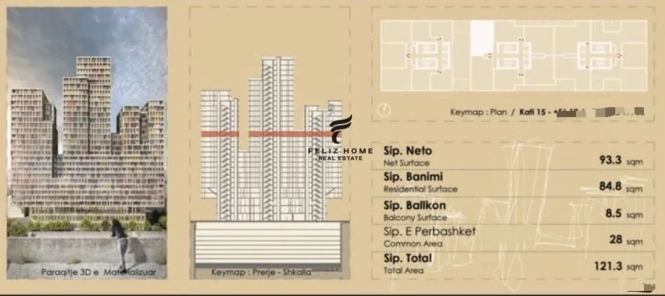 Tirane, shitet apartament 2+1 Kati 15, 121 m² 295.000 € (KOMPLEKSI MANHATAN)