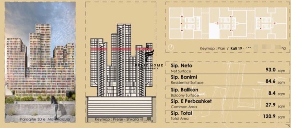 Tirane, shitet apartament 2+1 Kati 19, 120 m² 290.000 € (KOMPLEKSI MANHATAN)