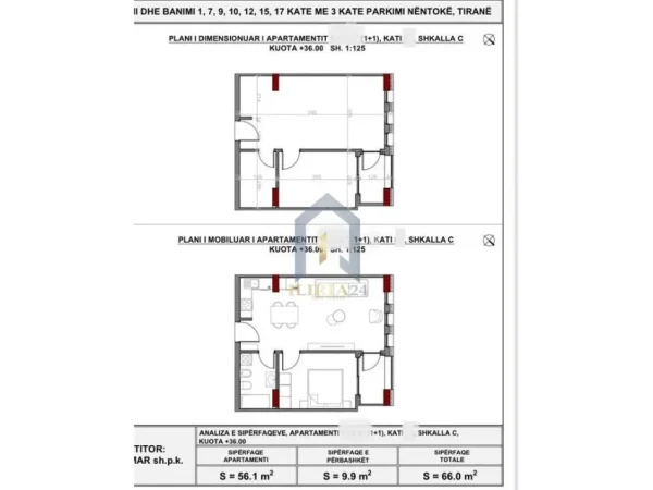 Tirane, shes garsonier 1+1+Ballkon Kati 8, 66 m² 99.000 € (Porcelan Kompleksi Art Nlagje)