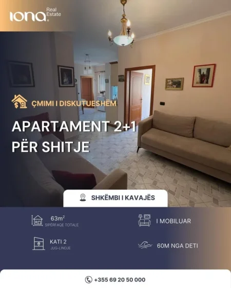 Shkembi Kavajes, shitet apartament 2+1 Kati 2, 63 m² (60m Distanc Nga Deti)