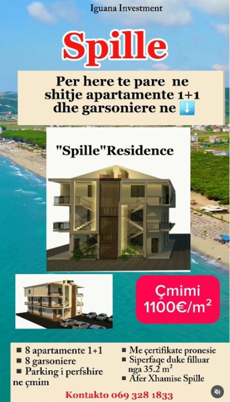 Spille, shitet apartament 1+1 Kati 1, 35 m² (Spille,Kavaje)