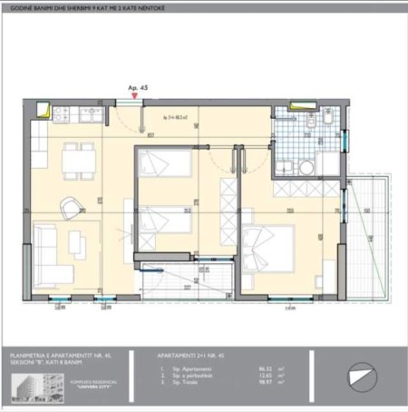 Tirane, shitet apartament 2+1+BLK Kati 8, 98 m² 78.200 Euro (Rruga Gryka e Kacanikut)