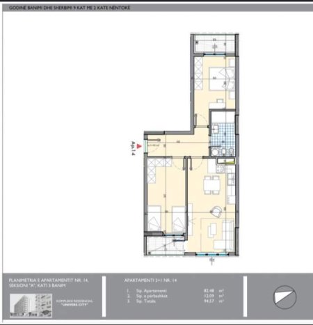 Tirane, shitet apartament 2+1 Kati 3, 94 m² 84.200 Euro (Rruga Gryka e Kacanikut)