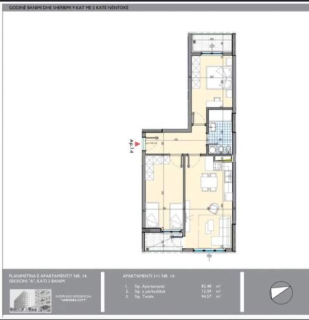 Tirane, shes apartament 2+1 Kati 3, 95 m² 84.200 Euro (rruga gryka e kacanikut)