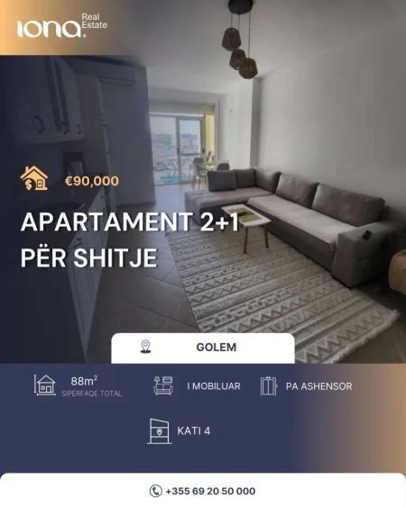 Golem, shitet apartament 2+1 Kati 4, 88 m² 90.000 € 