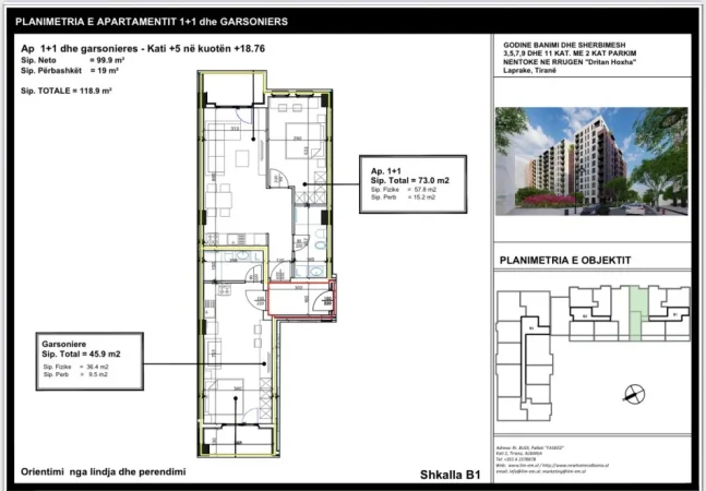 Tirane, shes apartament 2+1+Ballkon Kati 3, 