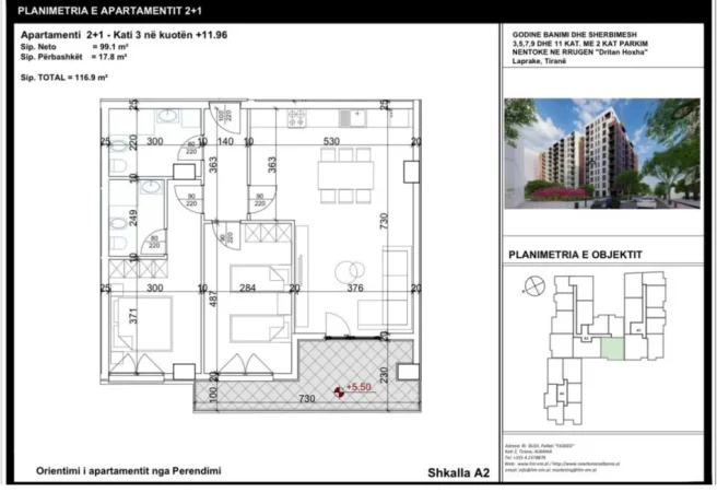 Tirane, shes apartament 2+1+Ballkon Kati 3, 