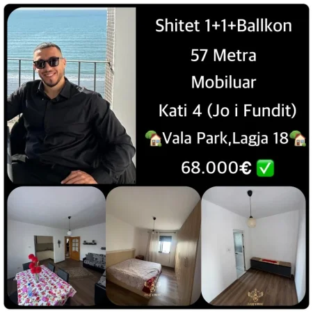 Durres, shes apartament 1+1+Ballkon Kati 4, 58 m² 68.000 € (SHITET Apartament • 1+1 + Ballkon 069 20 39 456 Vala Park, Durres)