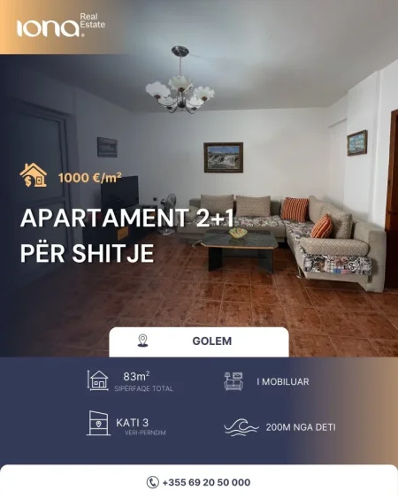 Golem, shitet apartament 2+1 Kati 3, 83 m² 83.000 € 