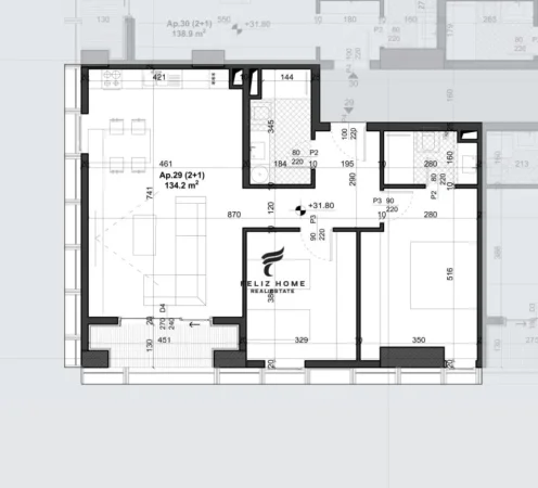 Tirane, shitet apartament 2+1 Kati 8, 134 m² 295.000 € (RING RESIDENCE)