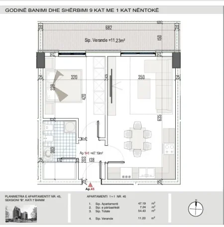 Tirane, shitet apartament 1+1 Kati 7, 66 m² 66.950 € (Unaza e madhe)