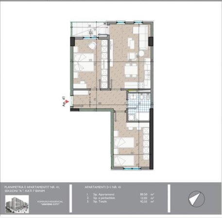 Tirane, shitet apartament 2+1 Kati 7, 92 m² 66.600 Euro (Univers City)