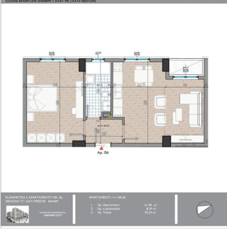 Tirane, shitet apartament 1+1 Kati 0, 70 m² 50.600 Euro (Univers City)