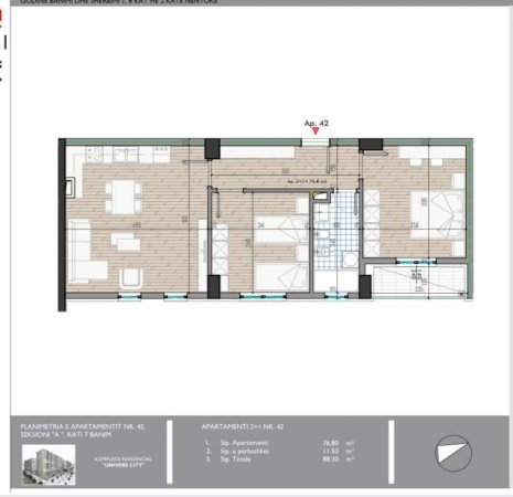Tirane, shitet apartament 2+1 Kati 7, 88 m² 63.600 Euro (Univers City)