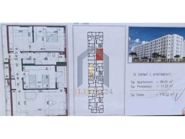 Tirane, shes apartament 2+1+Ballkon Kati 4, 116 m² 90.737 € (Kamez Rruga Liria)