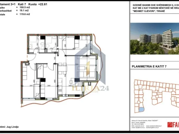Tirane, shes apartament 3+1+Aneks+Ballkon Kati 6, 120 m² 155.480 € (Paskuqan Kompleksi Aluna)